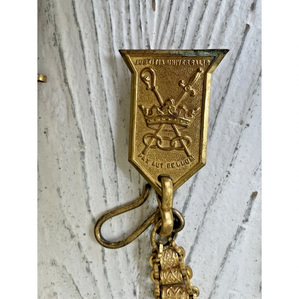 Vtg Fraternal Society  Sword Belt Hanger Gold Tone Chain & Medals Regalia Lot